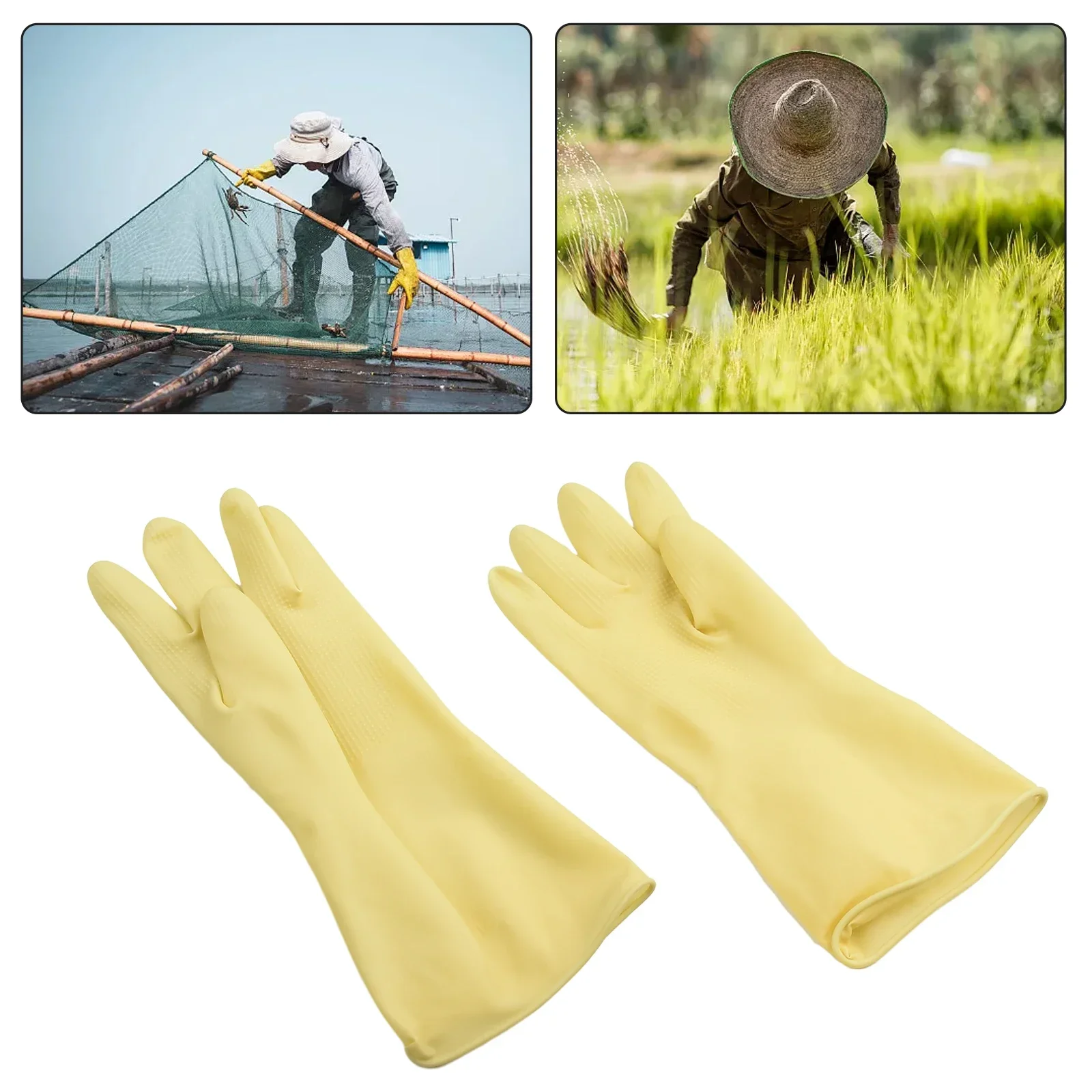 Anti-slip Industrial Gloves Alkali Natural Latex Yellow 32cm/13in Electroplating Industrial Enterprises Printing