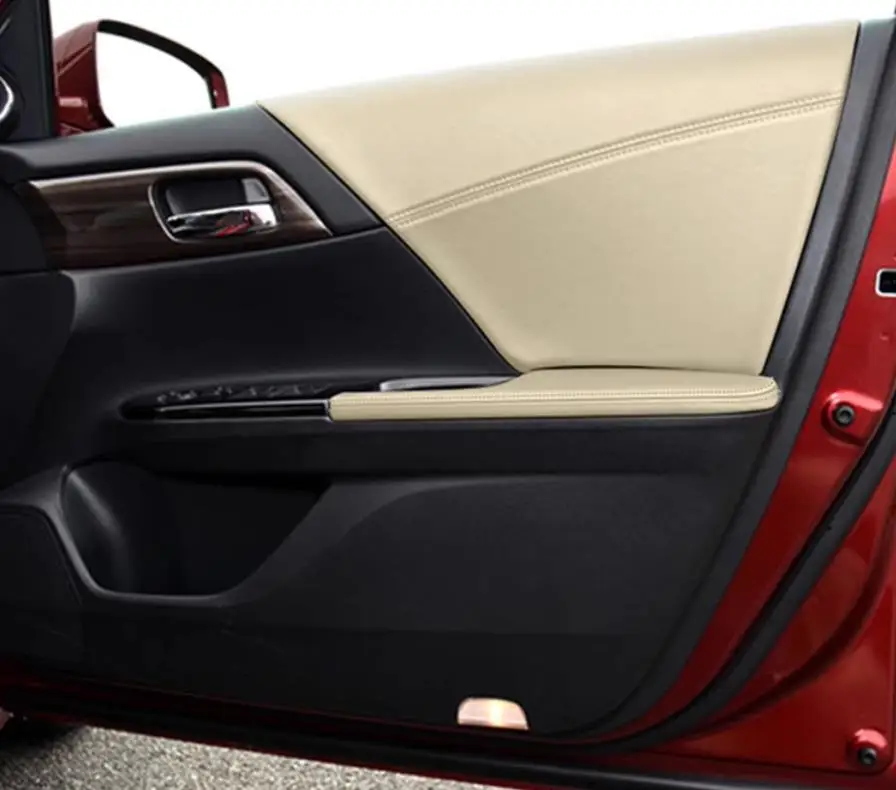 Microfiber Front /Rear Door Panel + Armrest Leather Cover Protective Trim For Honda Accord 9th generation with Mount Fittings