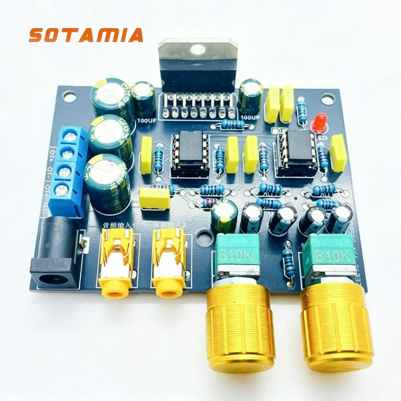 

SOTAMIA Two-in-two-out Mixer with Post Stage Power Amplifier Board Stereo High Power Two Channel 41W*2 Audio Amplifier