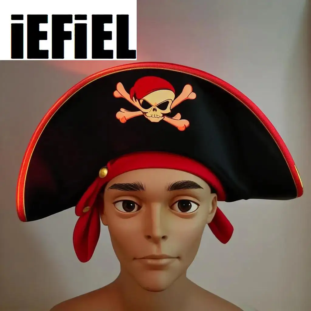 

Glowing Skull Pirate Hat Halloween Suede Streamer Pirate Hat Pirate Captain Tricorn Cap Masquerade Party Cosplay Costume Props