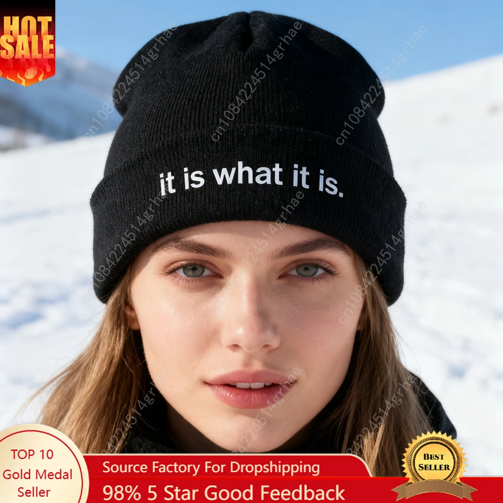

1pc'IT IS WHAT IT IS' Embroidered Beanie Soft Stretchy Lightweight Winter Hat for Men & Women, Outdoor Hip Hop Fashion