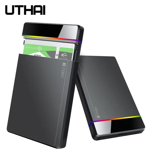 UTHAI Cartucho de disco duro portátil de 2,5 pulgadas Indicador RGB tipo C Instalación sin herramientas Dispositivo de almacenamiento externo
