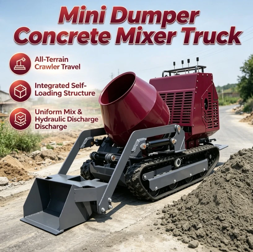 Customized Hot Sale 300L Mobile Mini Concrete Mixer Self-loading Tracked With Diesel Engine Small Dump Truck For Sale