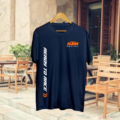Men's 100% Cotton KTM Racing Vertical Ready To Race T-Shirt Summer Casual Daily Wear Biker Gift Short Sleeve Graphic Tee