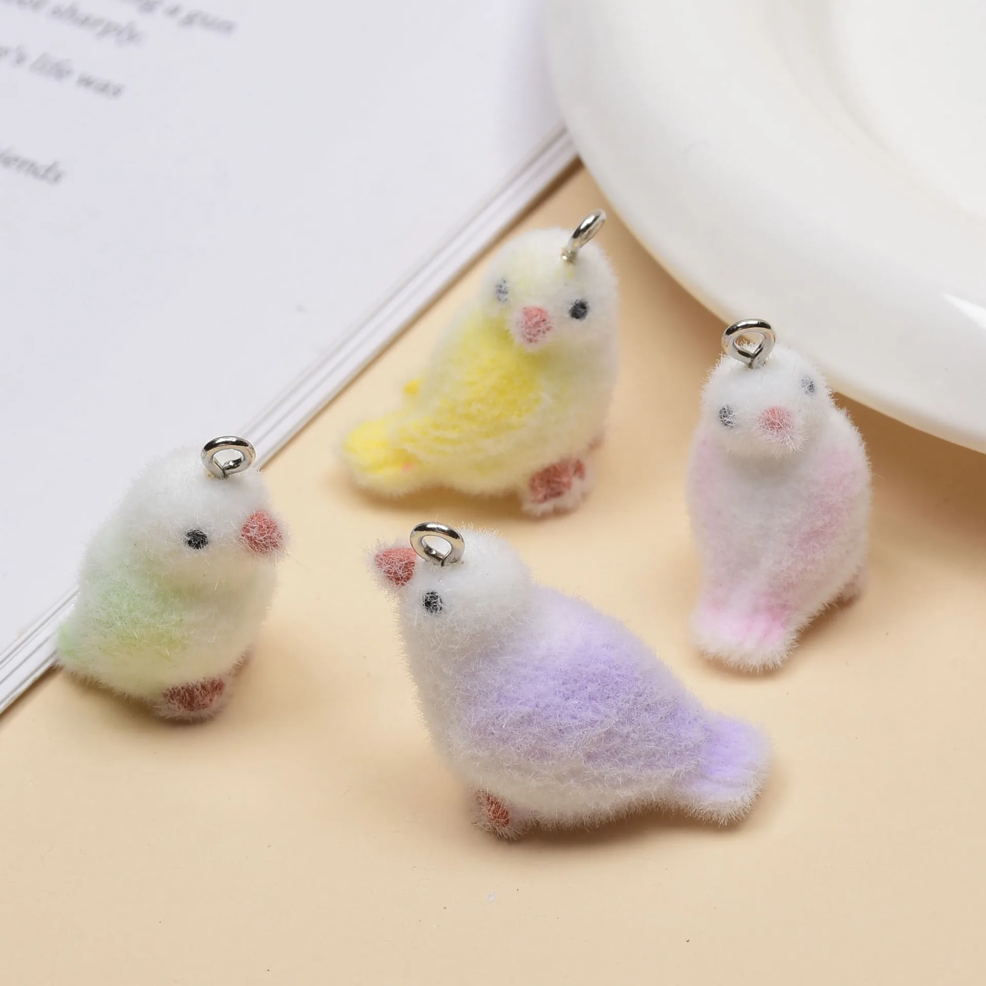 

20pcs 3D Flocking Resin Cute Colorful Parrot Cartoon Animal Charms For Keychain Necklace Earnings Making DIY Jewelry Accessories