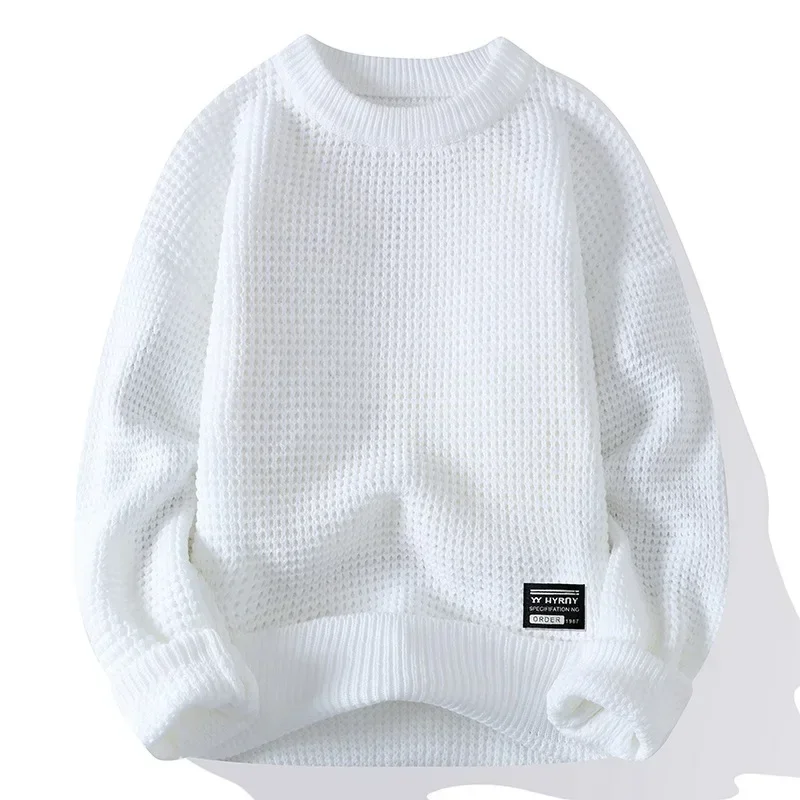 Men Pullovers Sweaters Knitted Top Round Neck Full Sleeve Tops Regular Solid Splice Casual Loose Simple Autumn Winter 2024