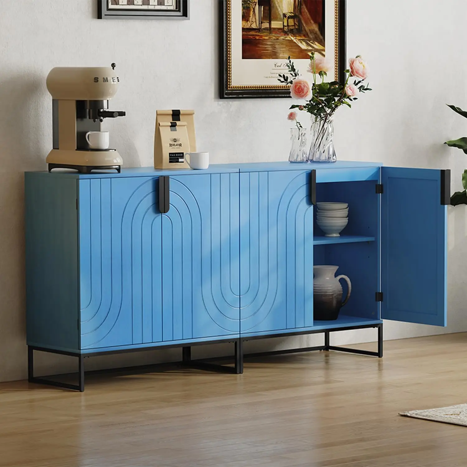 2PCS Sideboard Buffet Cabinet Storage Adjustable Shelves Wooden Cabinet for Kitchen Dining Living Room Coffee Bar Garage, Custom