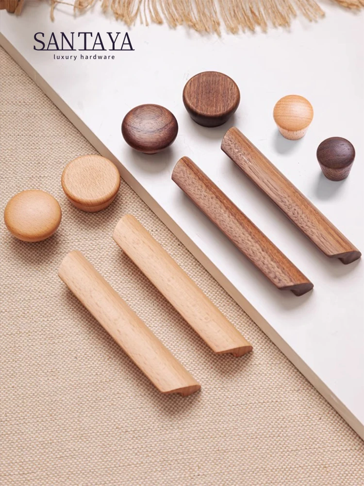 Nordic Walnut Handles Beech Handles Drawer Knobs Cabinet Pulls Kitchen Cabinet Door Pull Furniture Decorative Handle