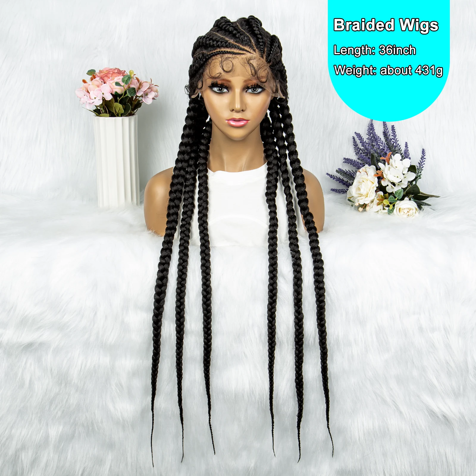 Kima 36 Inches Synthetic Cornrow Braids Wig Lace Front Knotless Box Braided Wig African American Braiding Hair For Women