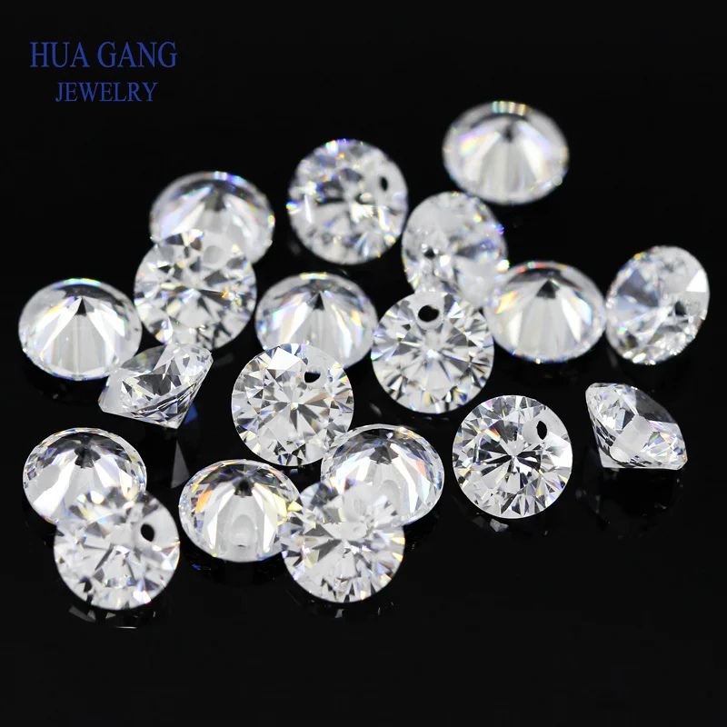 Synthetic gemstone perforated beads Single Hole 5A White Cubic Zirconia Stone For Jewelry Making With Hole CZ