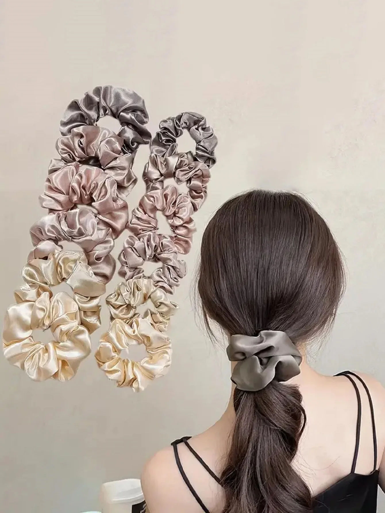 12pcs New Satin Fabric Sausage Loop Hair Rings Set Solid Colour Fabric Loop Hair Rope