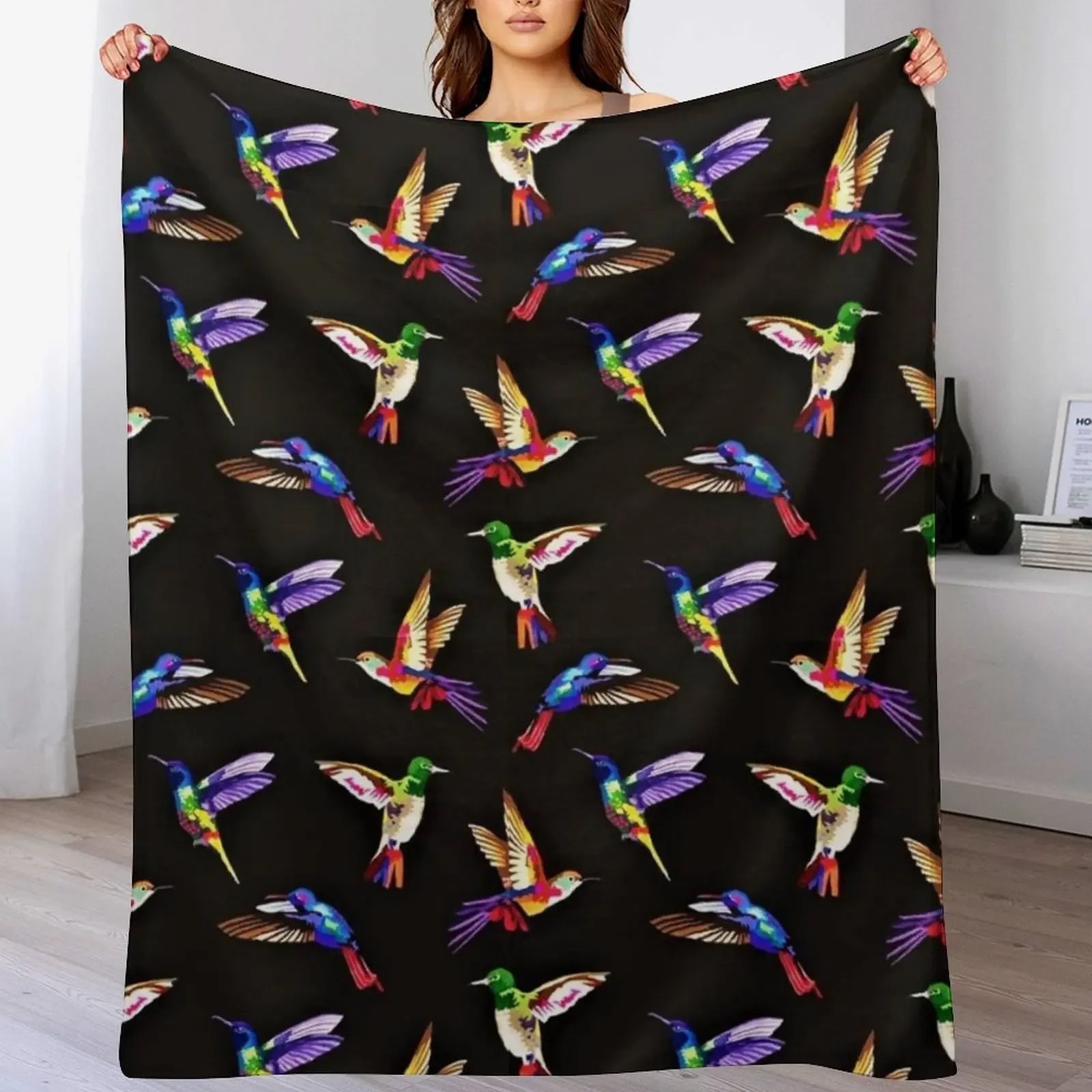 Hummingbirds Throw Blanket Summer Cool Breathable Blanket for Sleeping