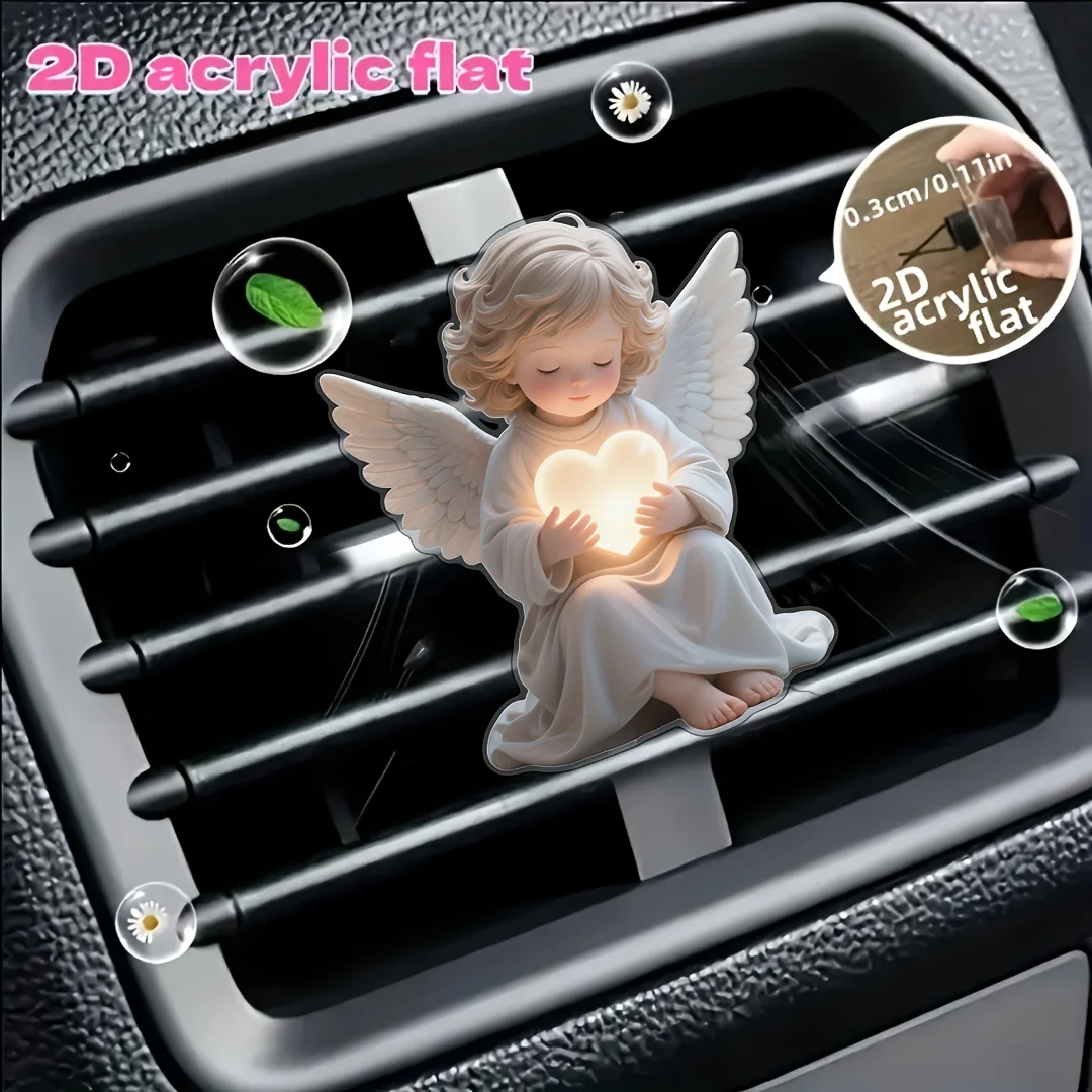 4-Piece Set of Angel Car Air Vent Decoration Clips with Hearts, Angel-Themed Stylish Car Interior Accessories, Perfect Holiday Gift Hanging Ornaments, Car Air Vent Decoration