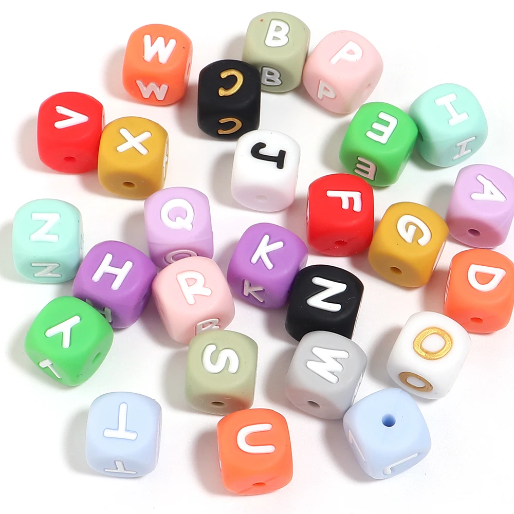 10-26pcs 12mm Colorful Square Silicone Letter Beads For Jewelry Making DIY Bracelet Necklace Earrings Pen Handcrafts Accessories