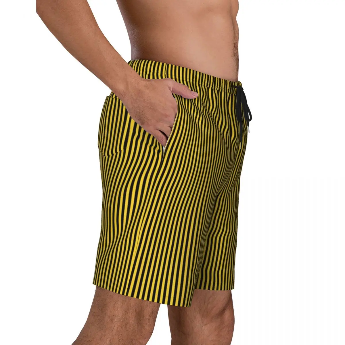 Short de dehors à Rayures Verticales pour Homme, Pantalon Court de Plage Amusant, Design à vaccage Rapide, Jaune et Noir, Y2K, Été