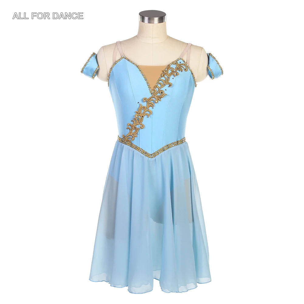 23132 Sky Blue Spandex Bodice with Gold Trim Romantic Ballet Tutu Skirt Girls & Women Stage Performance Costumes Ballet Dresses