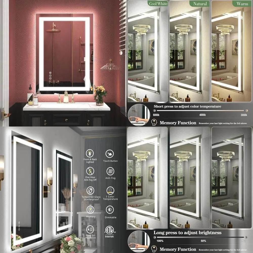 

Dimmable LED Vanity Mirror with Shatterproof & Anti-Fog Features, Backlit and Front-Lighted, ETL Certified