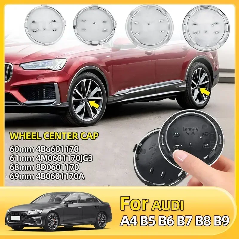 

4pcs 60mm 61mm 69mm Car Styling Wheel Center Cap Hub Covers Badge 4B0601170 For Audi A3 A4 A5 A6 A7 A8 S4 S6 Car Accessories