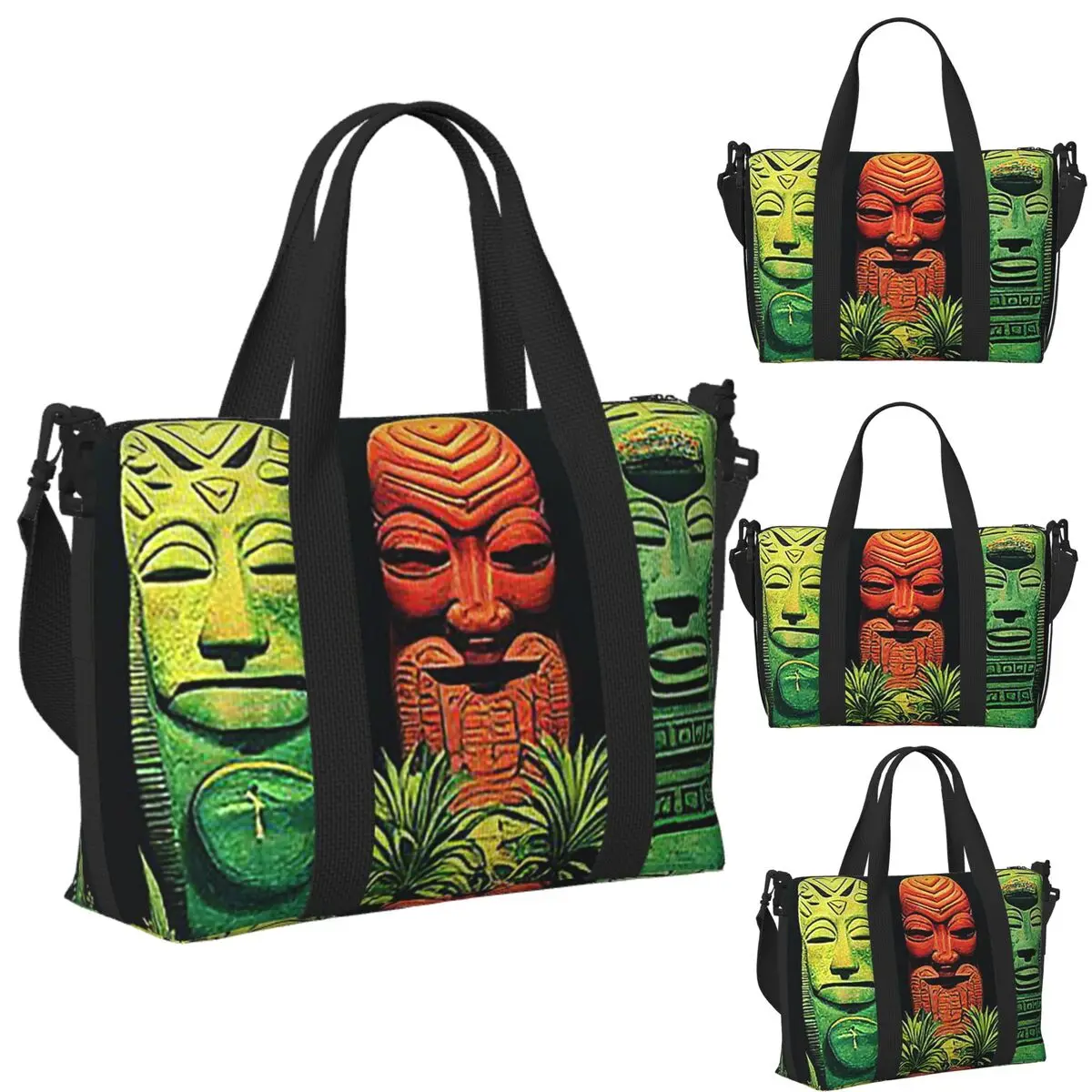 

Custom Garden Of Tikis Tiki Mask Beach Travel Bag Large Capacity Tote Bags for Gym Yoga Women Shopping Duffle Shoulder Bag