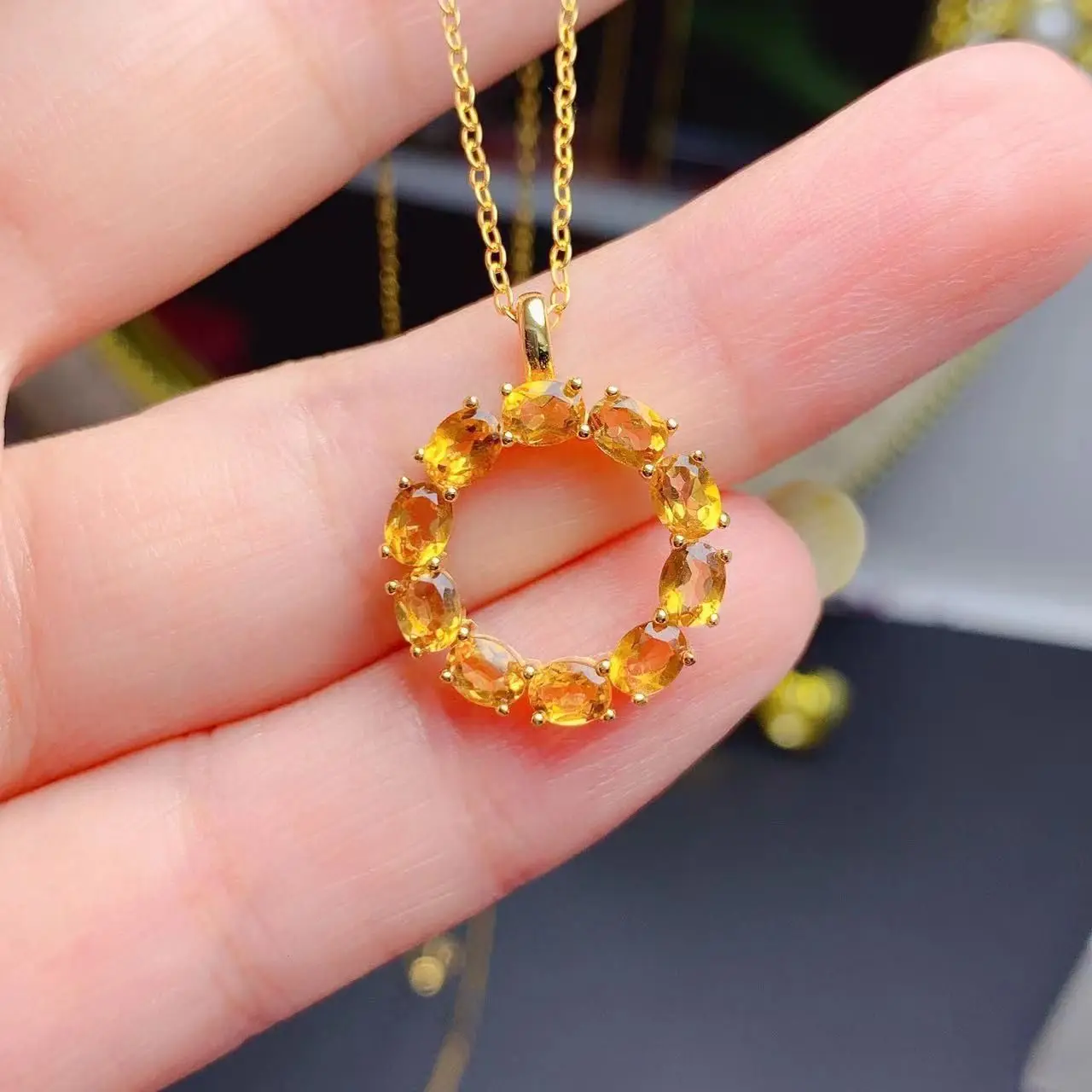 

ZECAA Fine Jewelry Woman Citrine Pendant With Natural Citrine Gemstone 3*4mm Lady Silver Pendant Jewelry For Lady Pendant Party