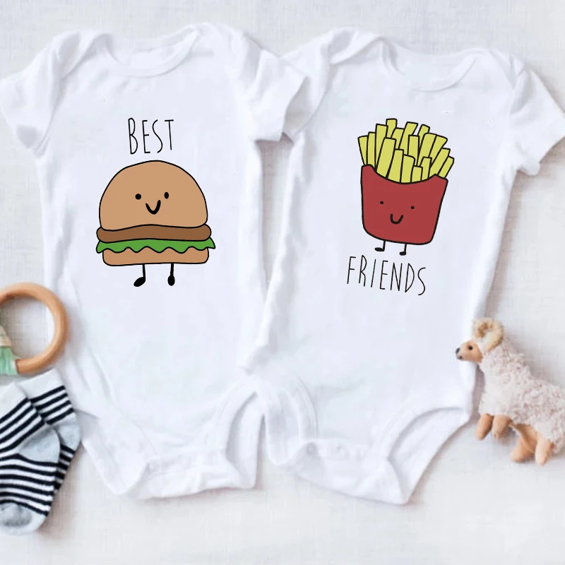 Funny Best Friends Print Baby Bodysuits Cotton Short Sleeve Infant Rompers Body Boys Girls Jumpsuit Brother Sister Twins Clothes