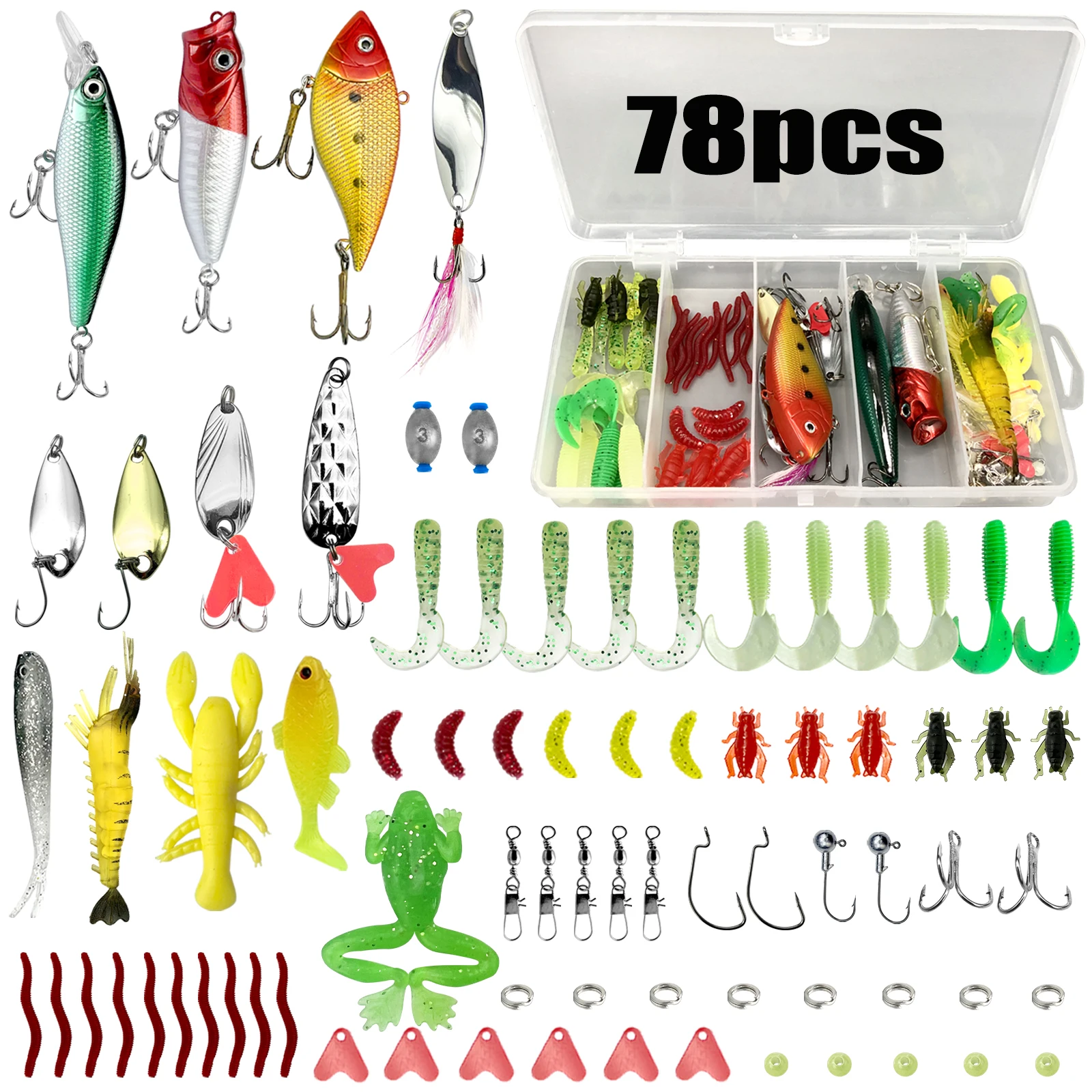 84/107/78/284/139pcs Fishing Lure Kit Soft And Hard Bait Set Applicable To All Water Layer Efficient Simulated Lure Set With Box image 6