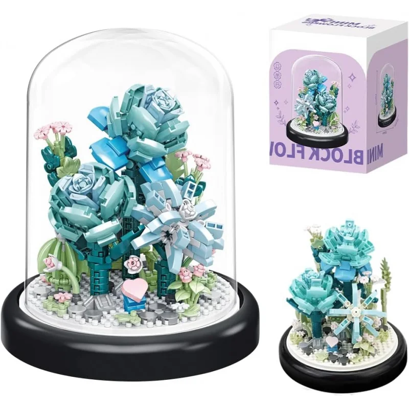 

Flower Building Blocks Set, Blue Rose Immortal Flower Bouquet Building Block With Protective Case, 522 Pieces Mini Building Bloc