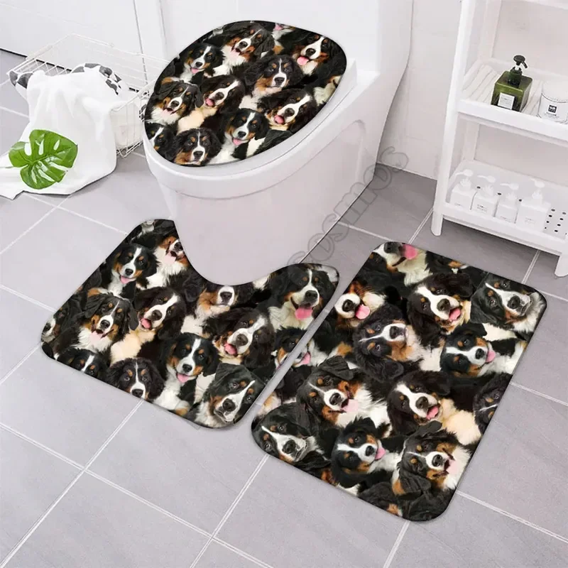 A Bunch Of Cavalier King Charles Spaniels Bathroom Mat Set Three-piece set 3D printed Lid Toilet Cover Bath Mat Set