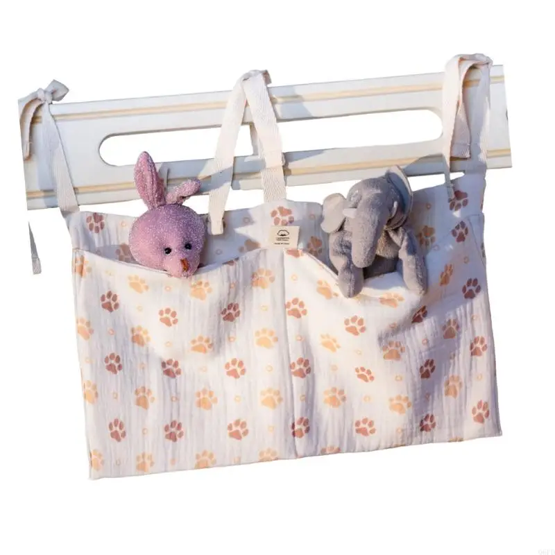 حقيبة تنظيم للسرير مصنوعة من القطن قابلة للتعديل، حقيبة تخزين معلقة بجيبين للطفل #2