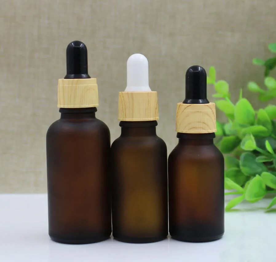 10ML clear/green/brown/blue glass bottle wooden shape dropper lid essential oil liquid eye serum moisture liquid skin packing