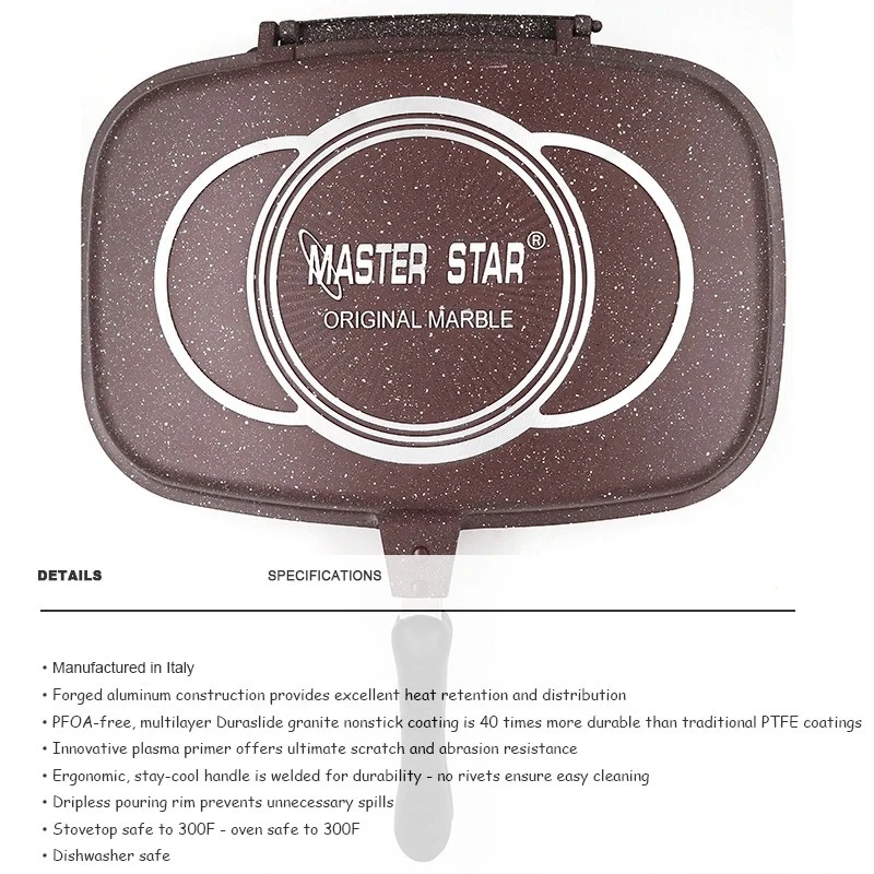 Double Sided Fry Pan, Die-Casting Grill Pan, Non-Stick Baking BBQ, Camping Cooking Tool, Durable Gas Cookware, 36 cm, 40cm