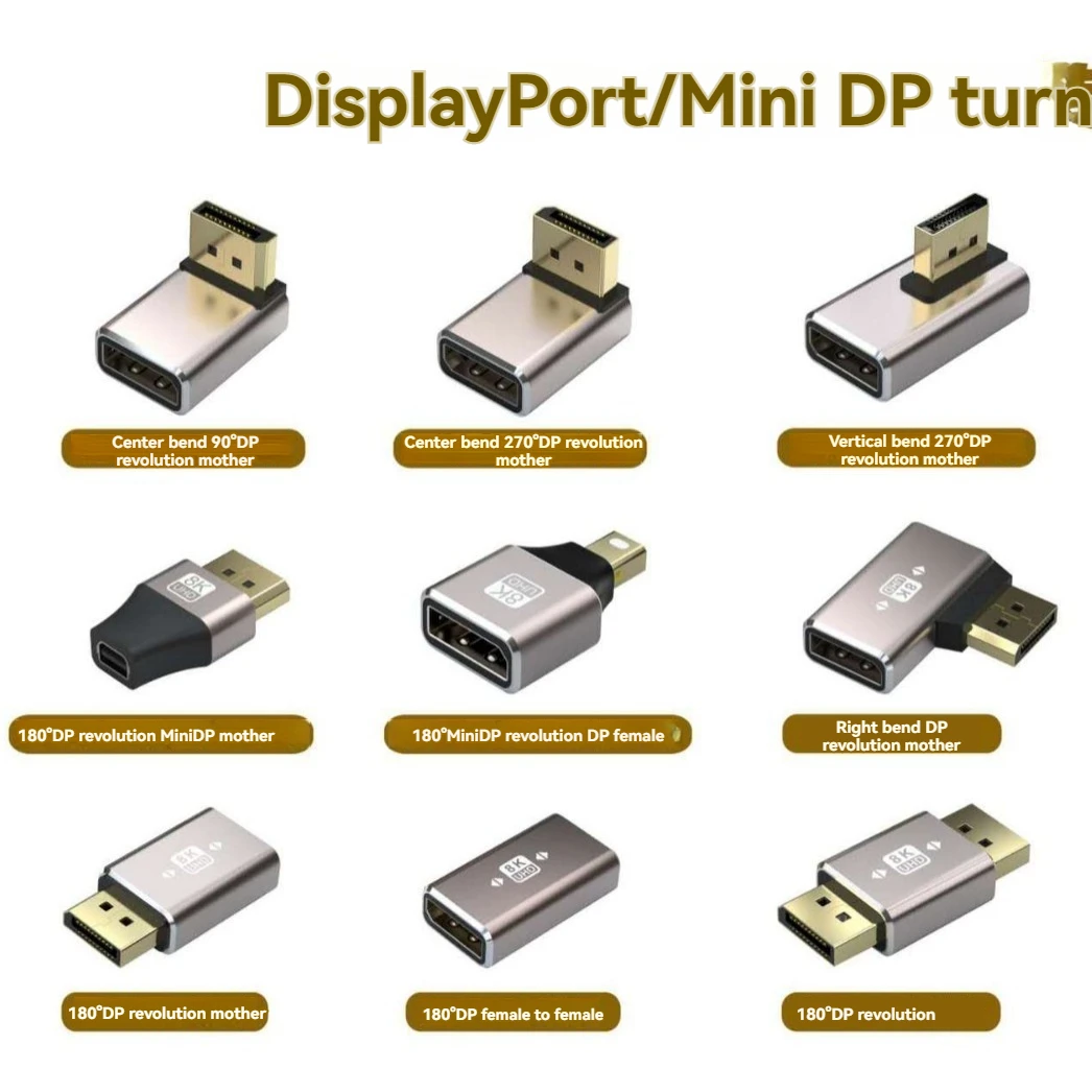 DP męski na żeński kąt kątowy 90 stopni na kątniku prostym wyświetlacz karty graficznej do komputera Displayport konwerter 4 k144hz HD głowica