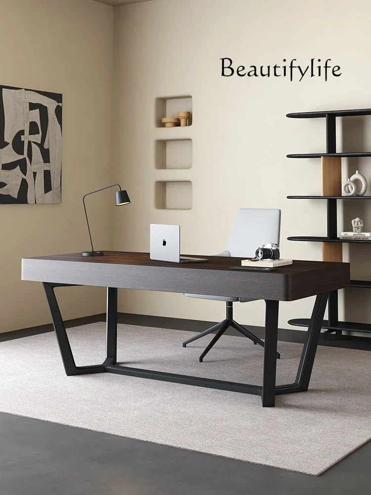 Smoky color modern simple solid wood desk study home computer desk high-end boss writing desk