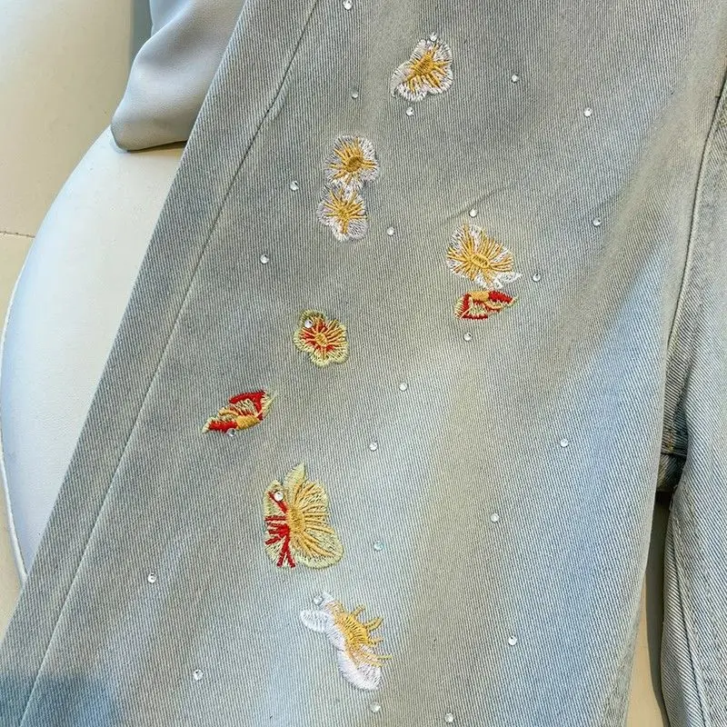 

Floral Embroidered Diamond Jeans for Women Fashion High Waist Loose Wide Leg Pants 2026 New Retro Baggy Denim Trousers