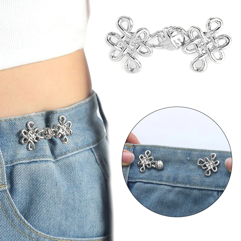 1Pair Chinese Knot Tightener Adjustable Waist Buckle For Jeans No Sewing Required Button Removable Pants Skirts Waist Button