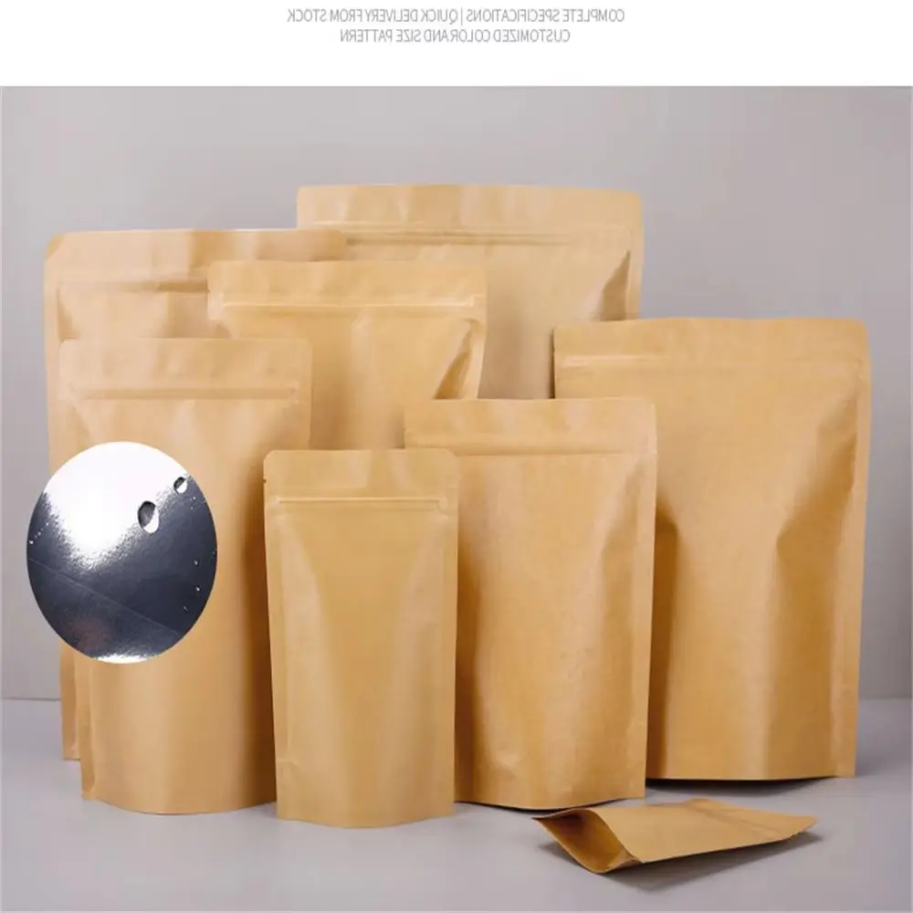 50Pcs Kraft Paper Bags with Window Self-Sealing Zipper Stand-Up Design for Dried Food Fruits Tea Gift Packaging