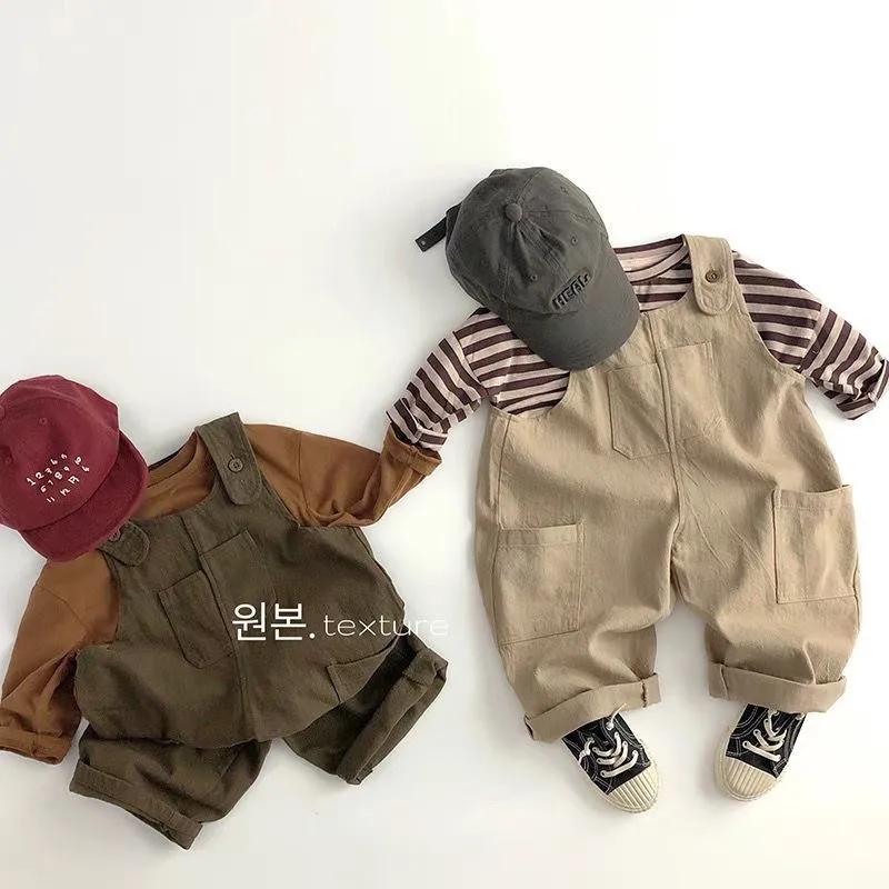 Spring and Autumn Baby Set Fashion New Boys and Girls T-shirt+Strap Pants Two piece Set