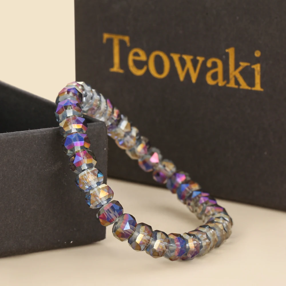 TeoWaki Transparent Purple Crystal Bead Stretch Bracelet Multi‑color Option Handmade Birthday Graduation Gift For Girls Ladies