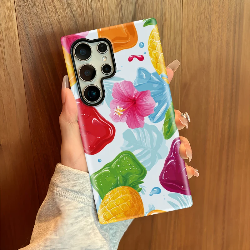 Fcicicase قضية الهاتف لسامسونج غالاكسي S25 S24 الترا S23 + S20 A56 A36 A26 A16 زهرة الفاكهة نمط الاكريليك طبقة مزدوجة غطاء #6