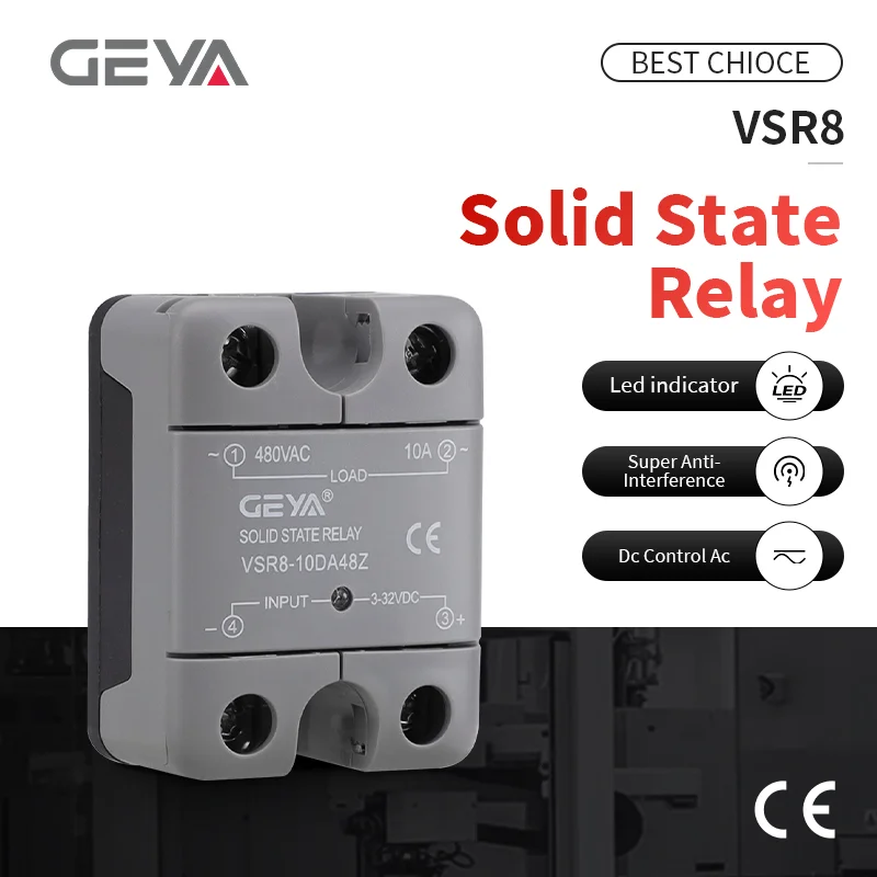 

GEYA VSR8 Solid State Relay 10A 25A 40A 60A 80A 100A 120A single phase 3-32VDC Input 24-480VAC Output High Quality