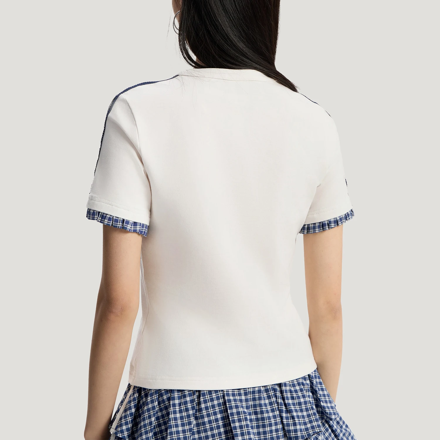 Adidas genuine clover women's sports slim fit checkered short sleeved T-shirt KU9392