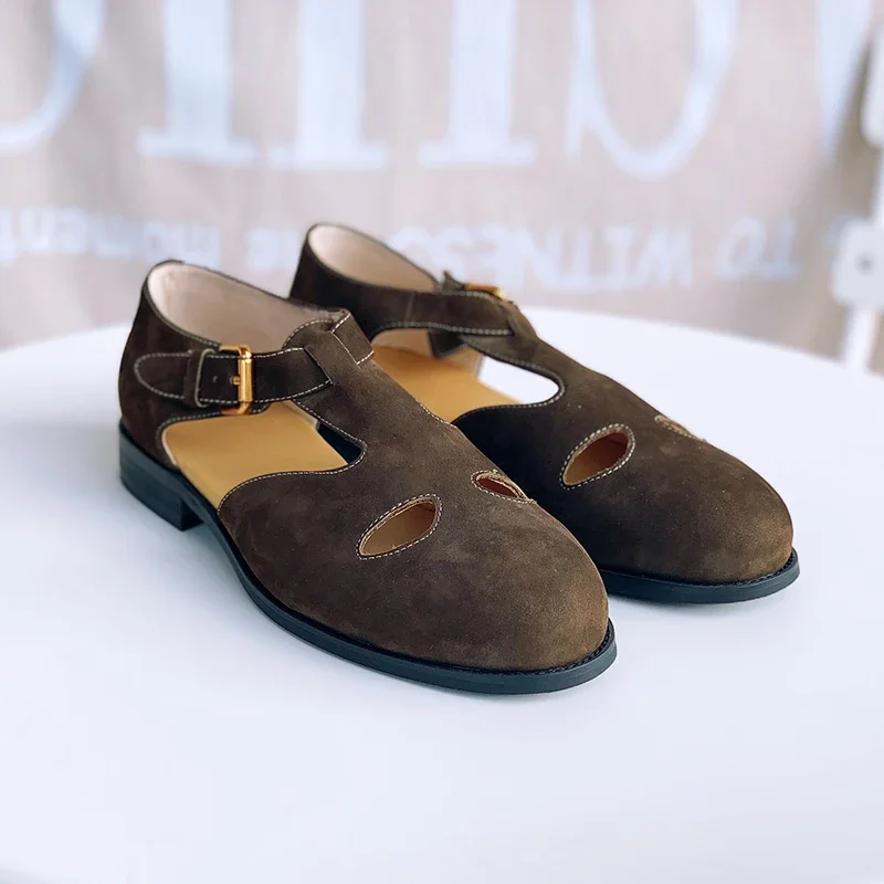 

Roman Style Retro Frosted Cowhide Leather Sandals Men's Summer Genuine Leather Sandals Slippers Buckle Outer Beach Shoes