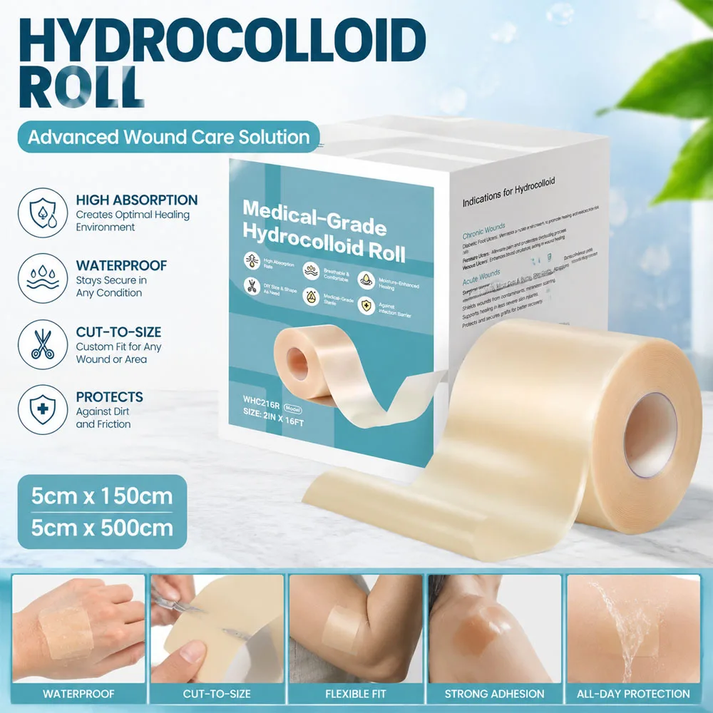 Hydrocolloid Roll for Wound Care Adhesive Hydrocolloid Bandages Cut-to-Size Waterproof Skin Cover Tapes for Daily Care Supply