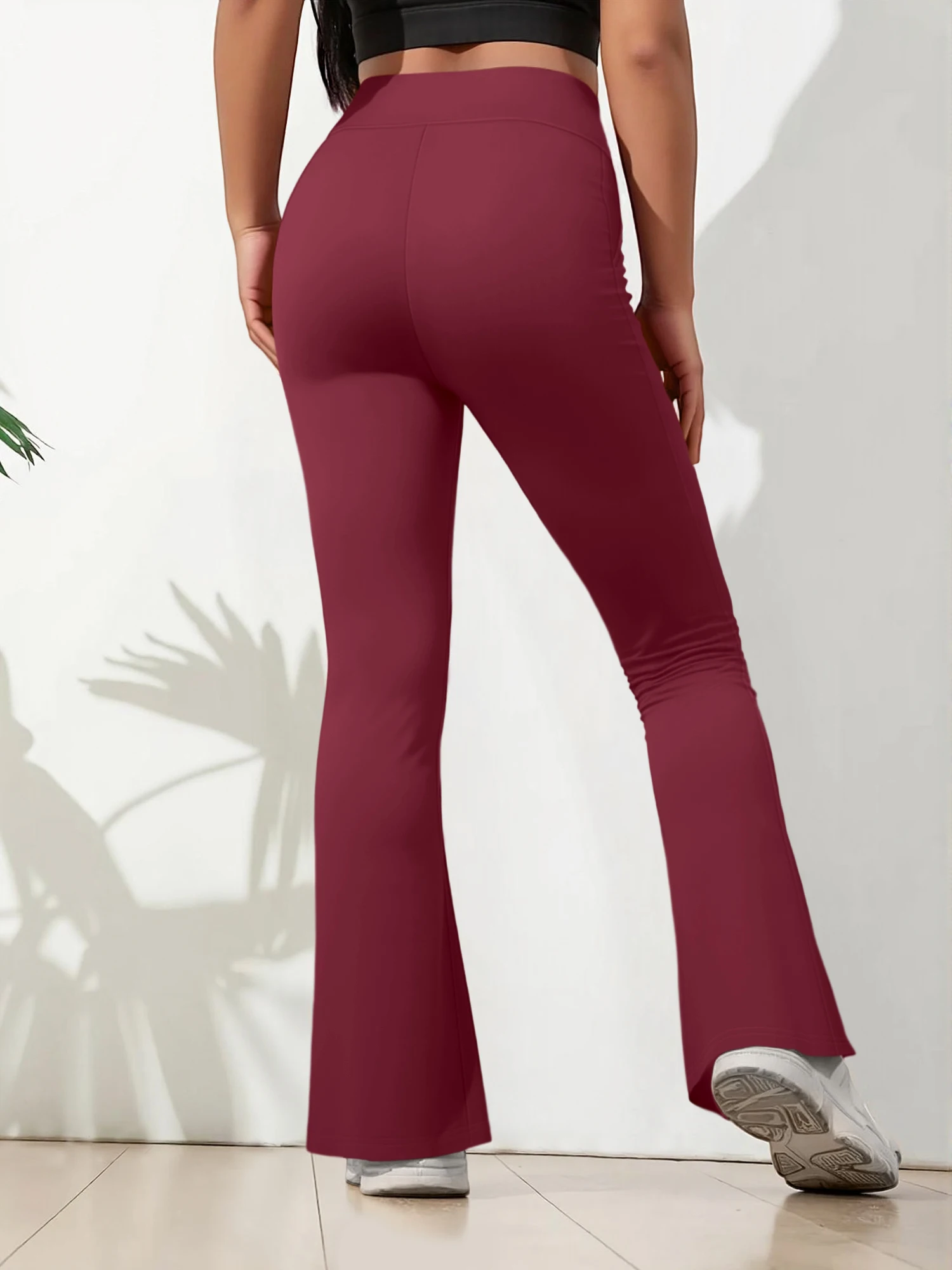 Women High Elastic Flare Bell Bottom Trousers High Waist With Pockets Soft Workout Gym Running Casual Yoga Pants