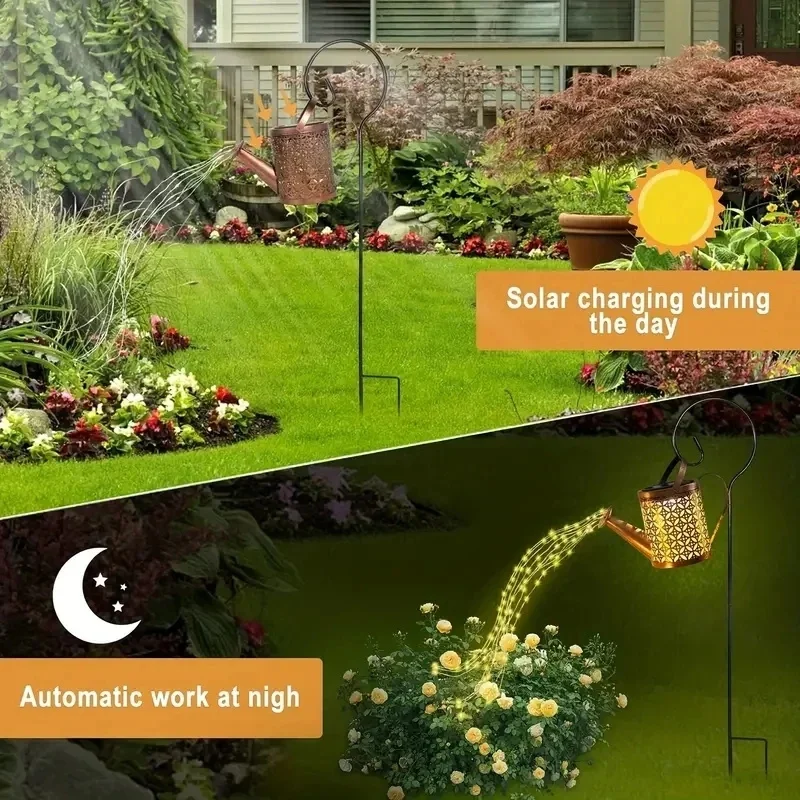 Solar Bewässerung kann Eisen Stern Dusch lampe wasserdicht hängende Lichterkette Garten dekoration Dusche Licht Rasen Innenhof Dekoration