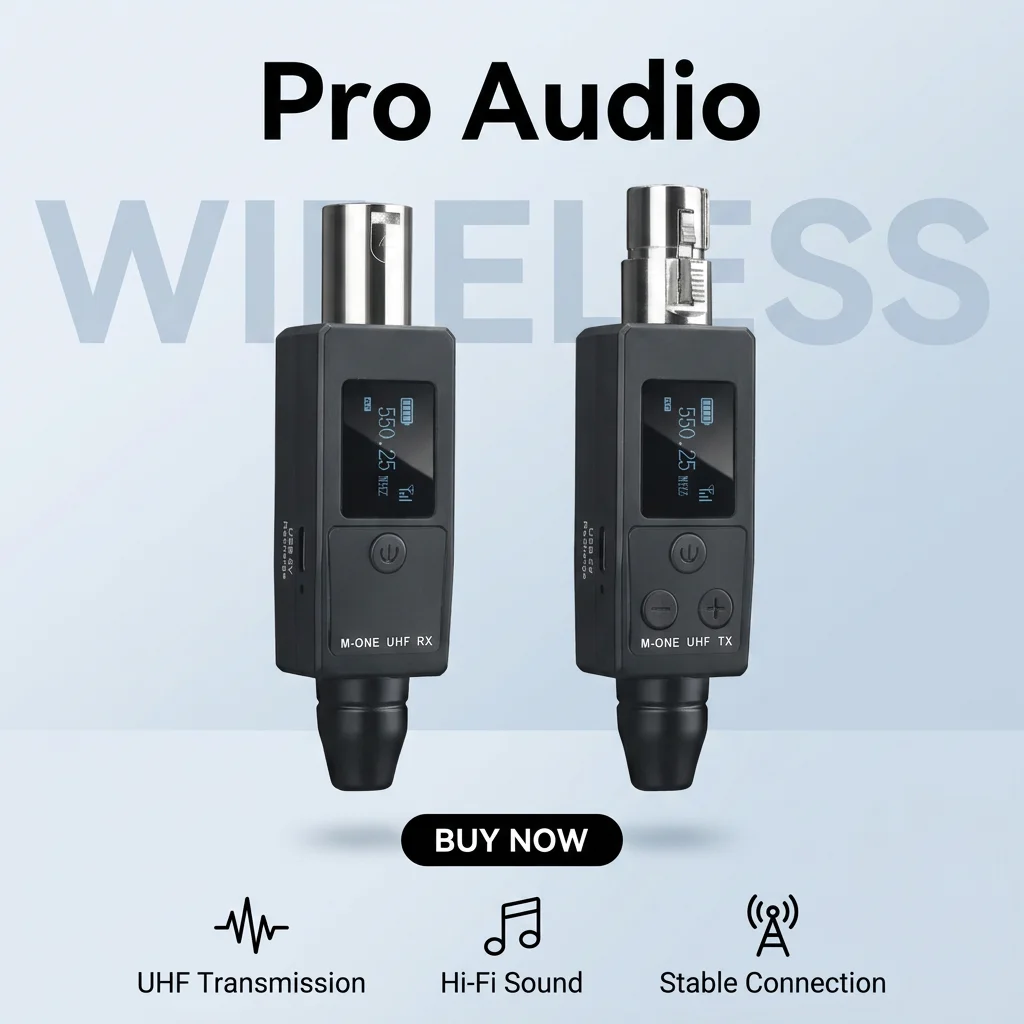 UHF Wired-to-Wireless Mic Transmitter/Converter, Anti-Interference & Smart Noise Reduction, for Dynamic Microphones – Stage/KTV