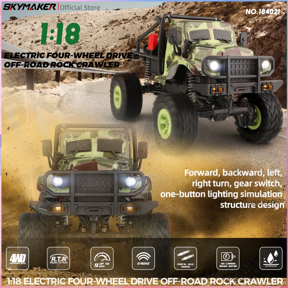 Wltoys 184021 1/18 coche teledirigido 2,4G 4WD coche eléctrico todoterreno escalada de alta velocidad vehículo sobre orugas ROCK juguetes para niños
