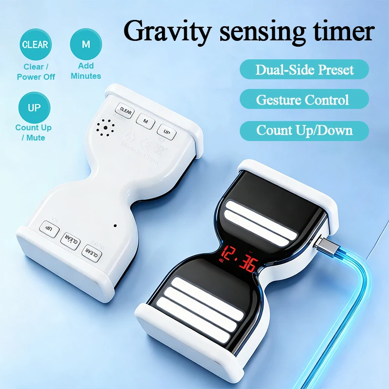 Visual Productivity Flip Timer Dual Memory Rechargeable Gravity Sensor Count Up/Down Timer For Working Learning Cooking Study