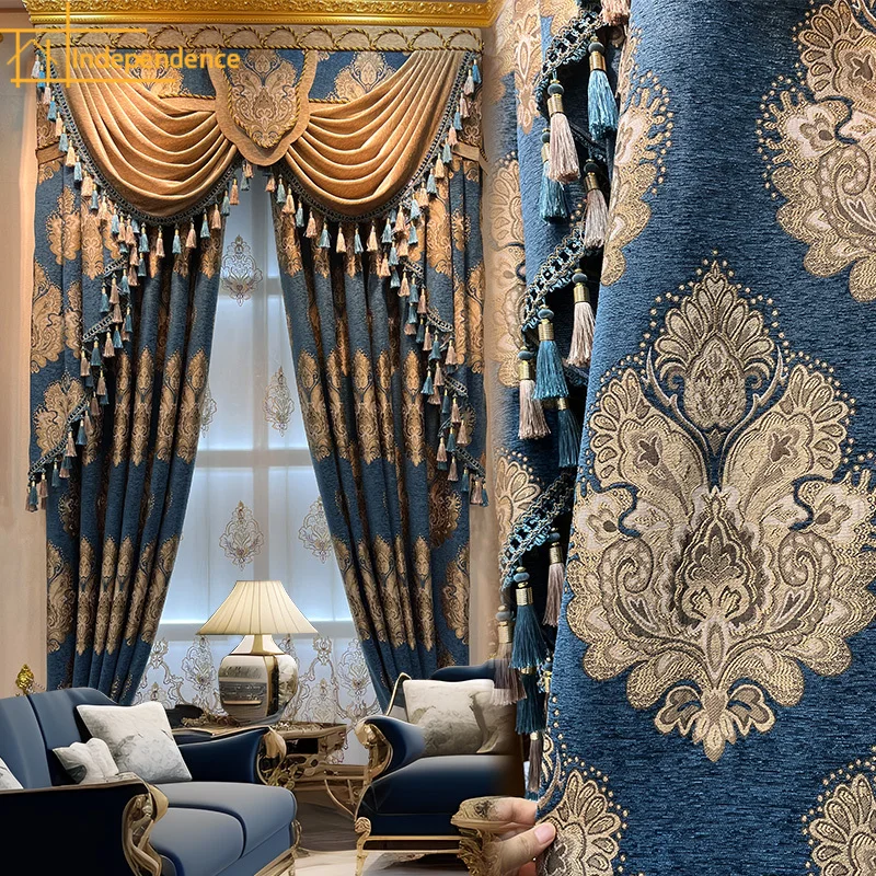 Curtains for Living Dining Room Bedroom European and American Style Villas  High Ceilings  Atmosphere and Thick Chenille Shading