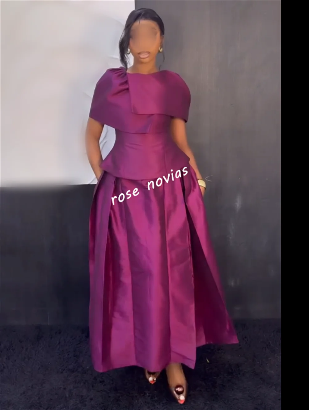 Customized Charmeuse Pleat O-Neck A-line Midi Dresses Bespoke Occasion Simple High Quality Women Evening Party Gown